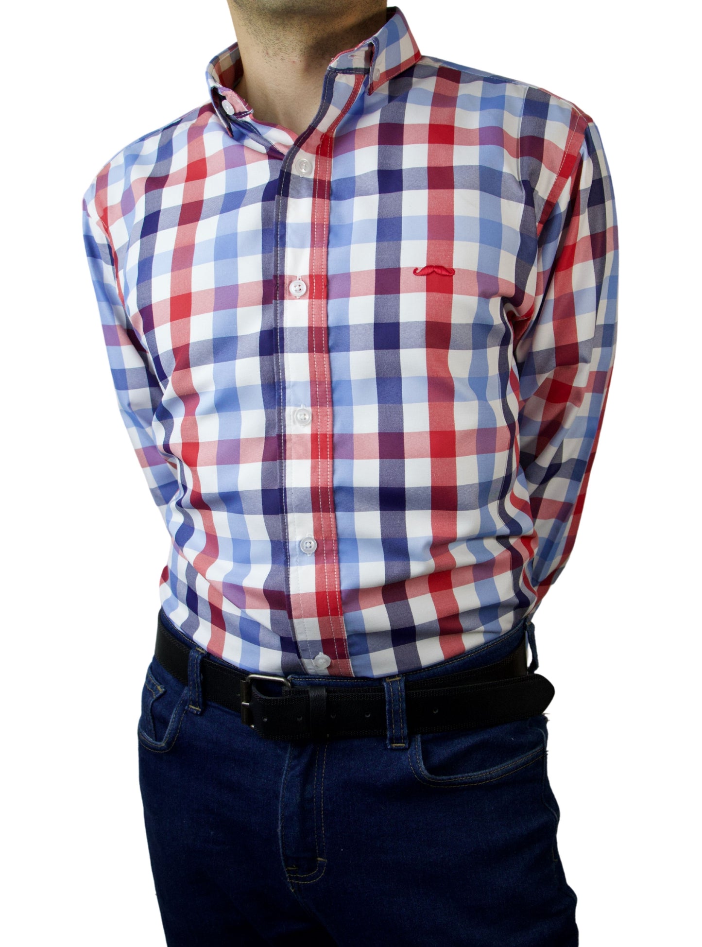 Camisa slim fit - Cuadro azul y rojo