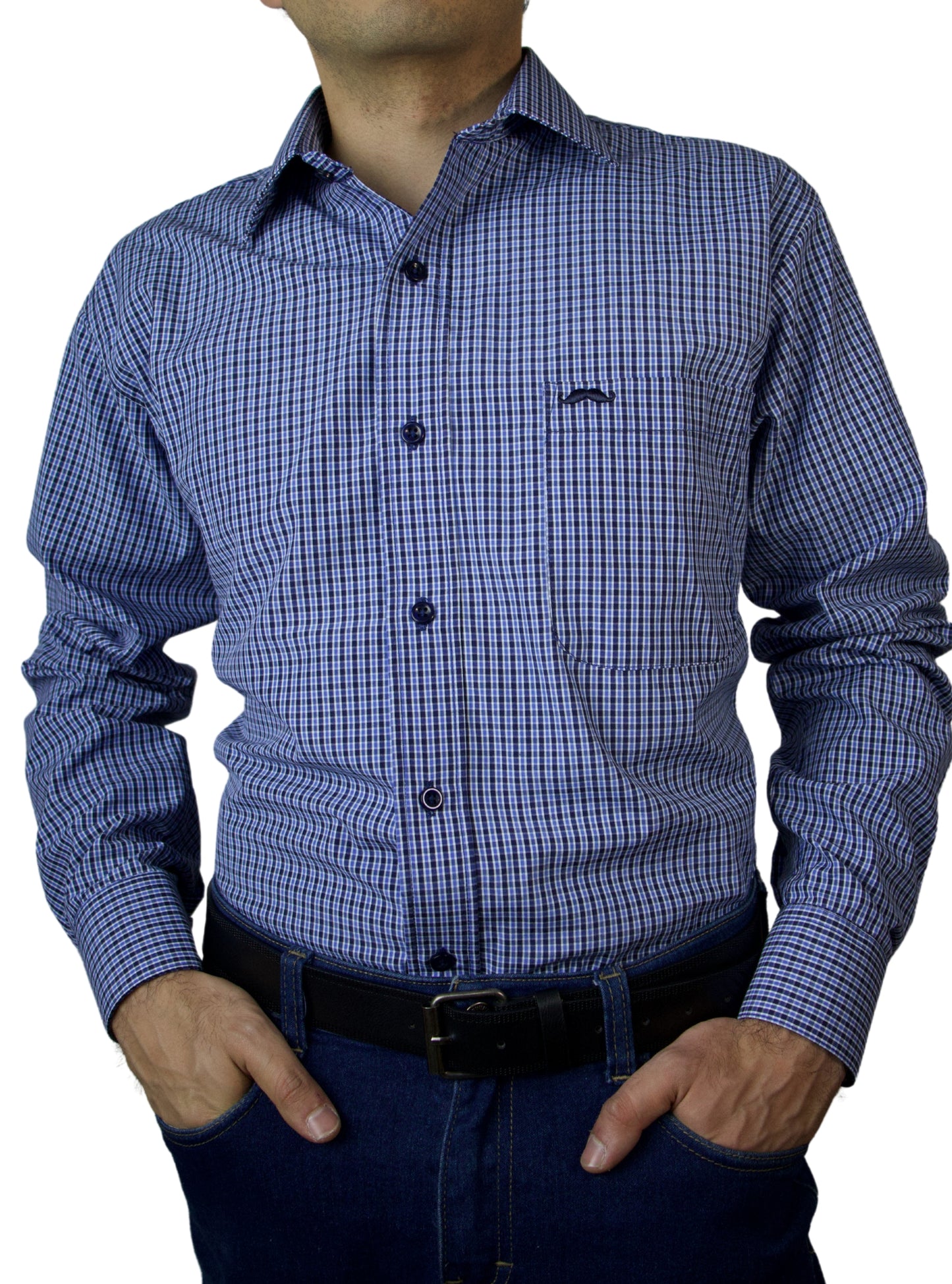 Camisa corte regular - Cuadro azul y negro