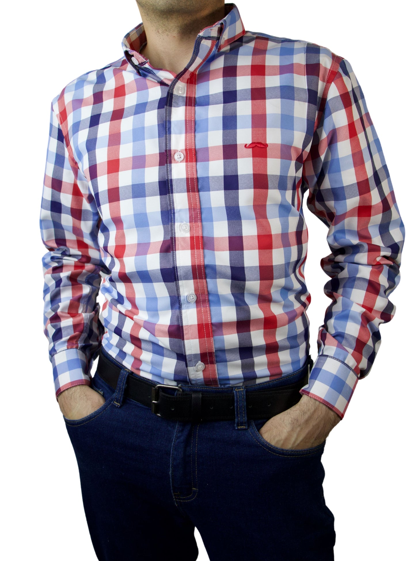 Camisa slim fit - Cuadro azul y rojo