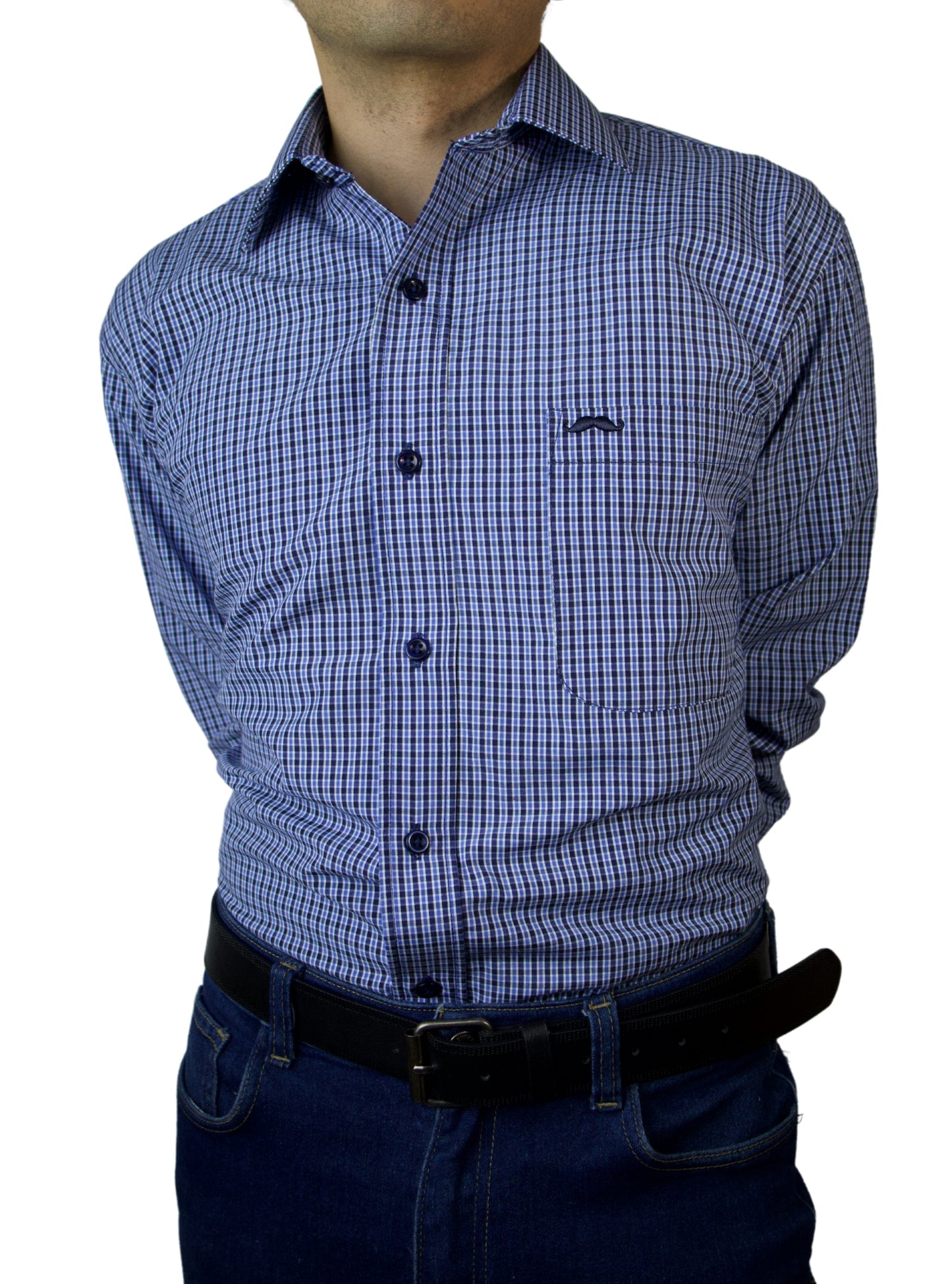 Camisa corte regular - Cuadro azul y negro
