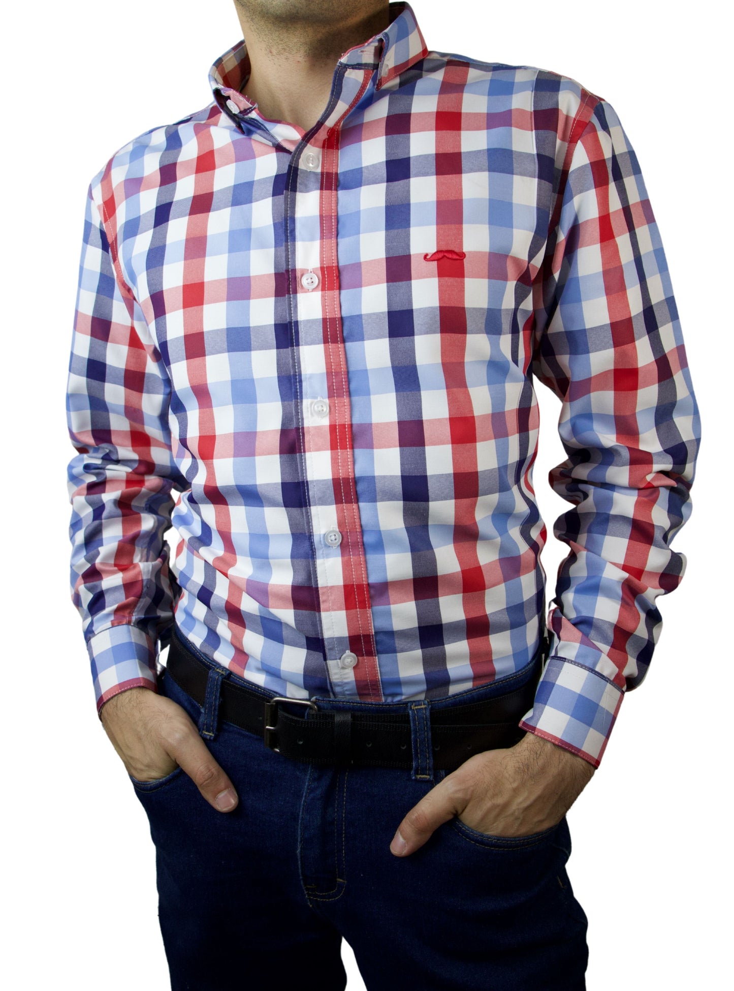 Camisa slim fit - Cuadro azul y rojo