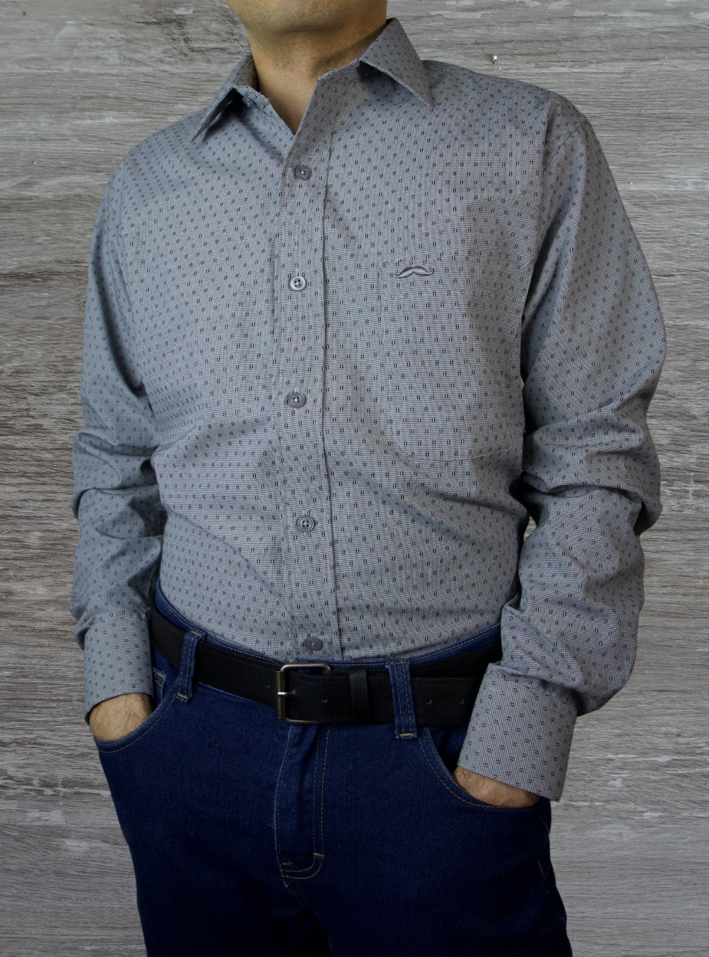 Camisa corte regular - Gris estampado