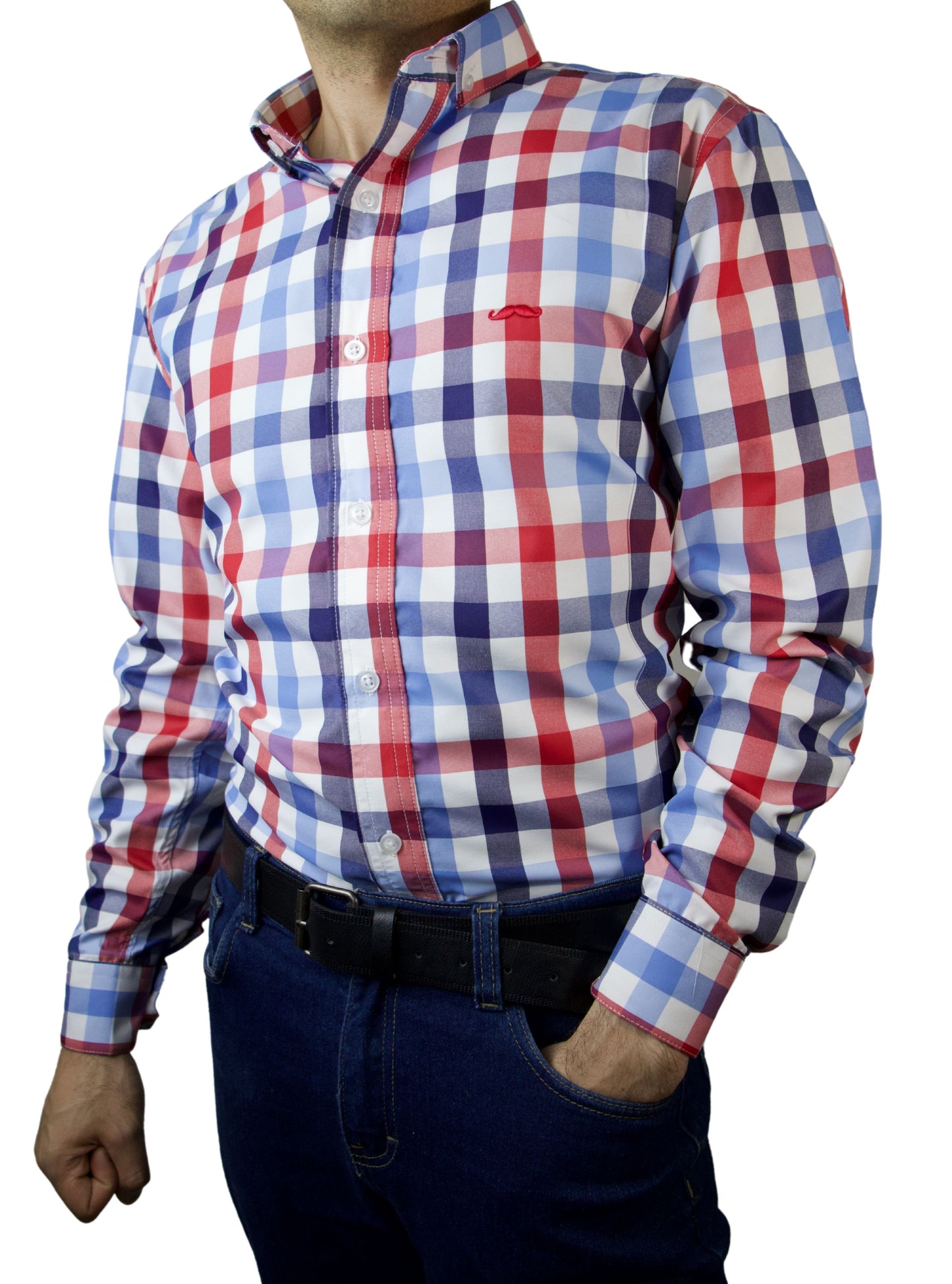 Camisa slim fit - Cuadro azul y rojo