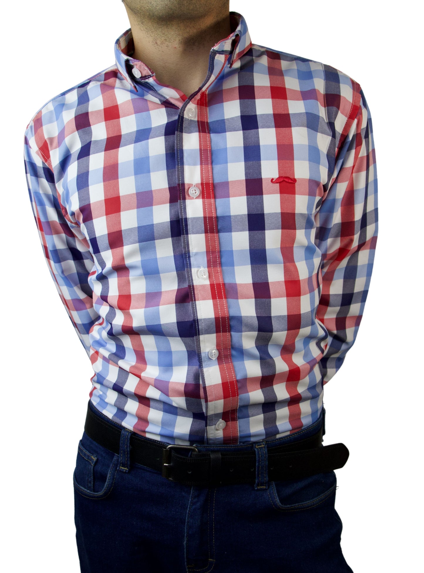 Camisa slim fit - Cuadro azul y rojo