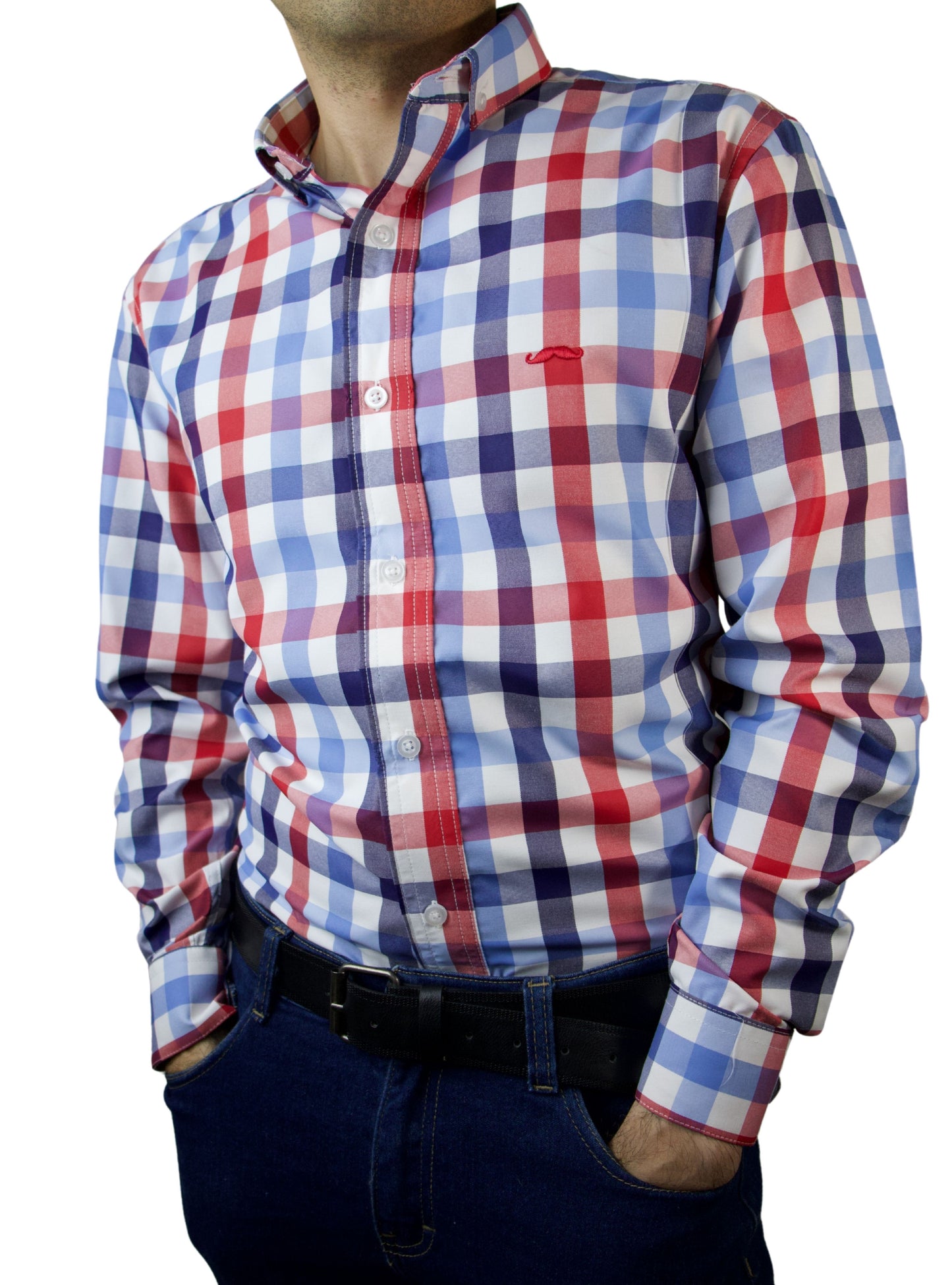 Camisa slim fit - Cuadro azul y rojo