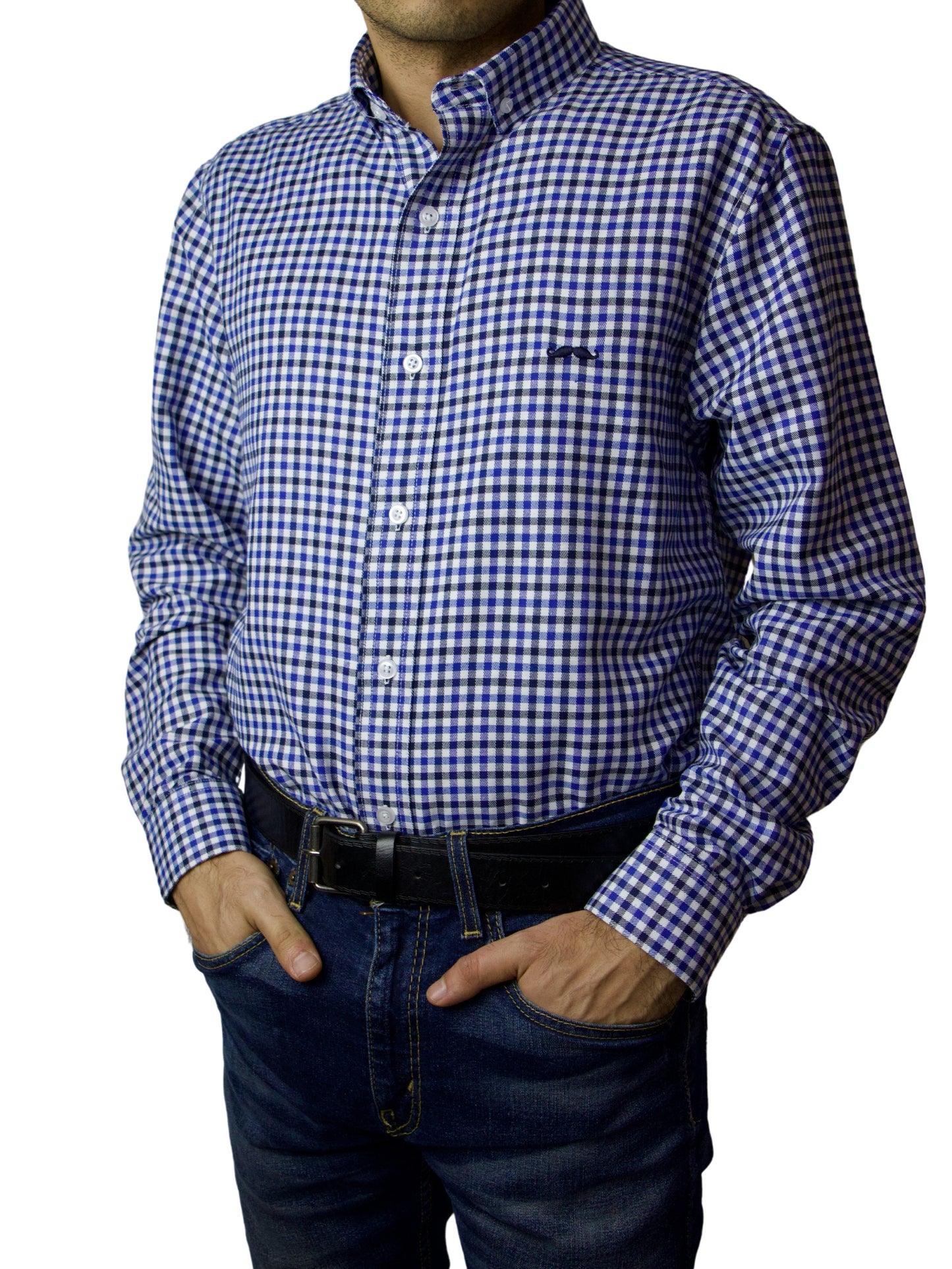 Camisa slim fit - Cuadro azul y negro