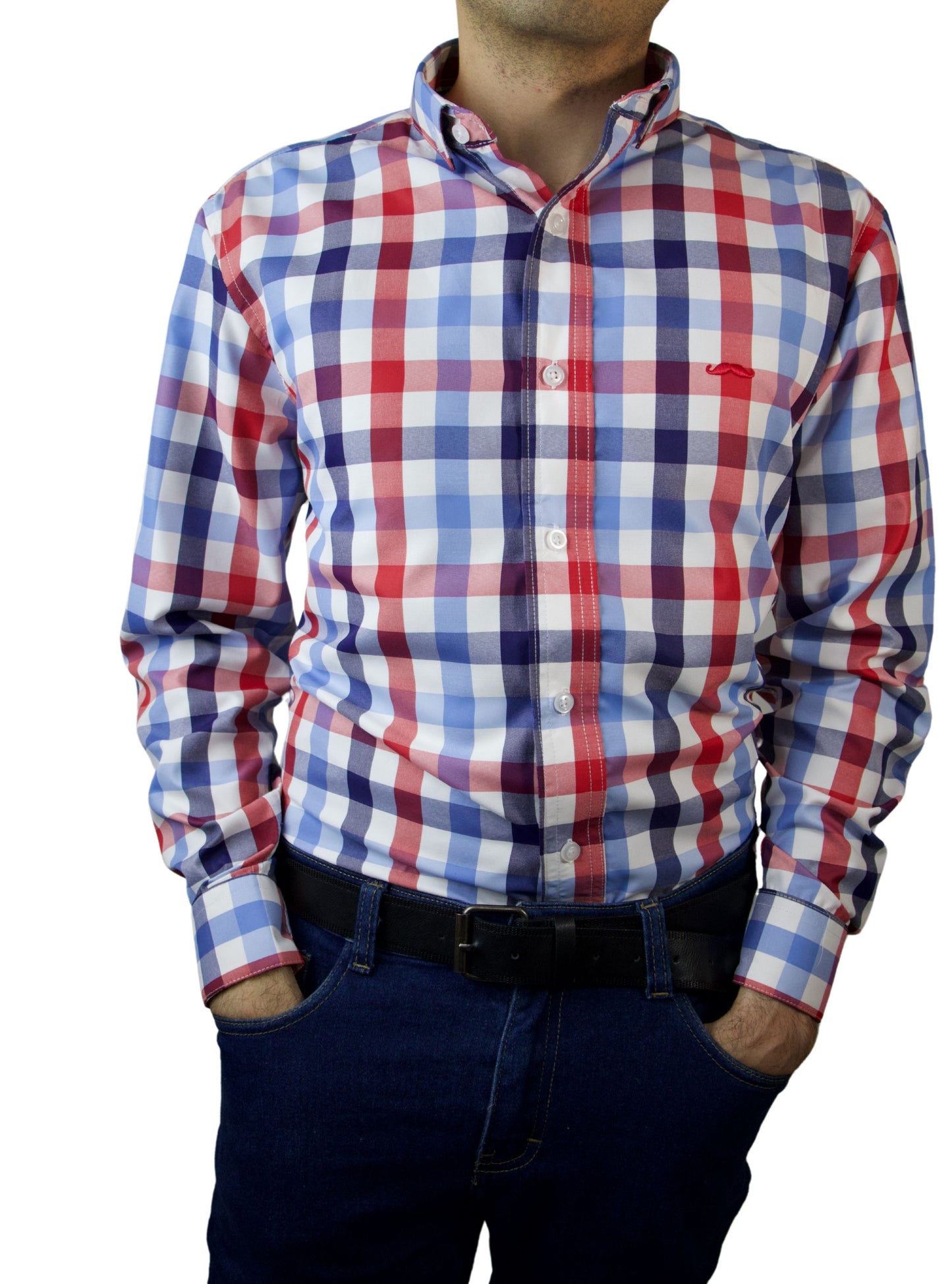 Camisa slim fit - Cuadro azul y rojo
