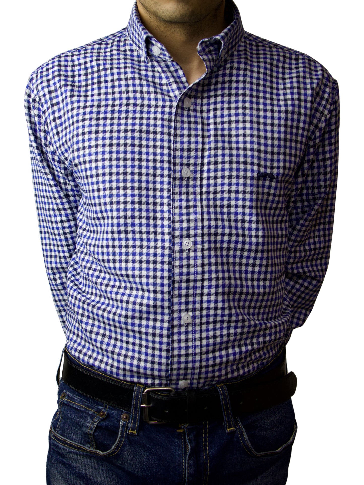 Camisa slim fit - Cuadro azul y negro