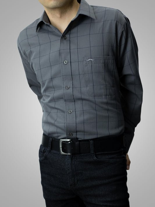 Camisa corte regular - Cuadro gris