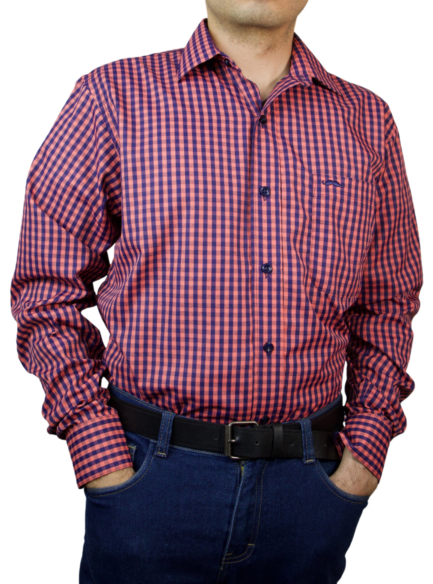 Camisa corte regular - Cuadro salmón