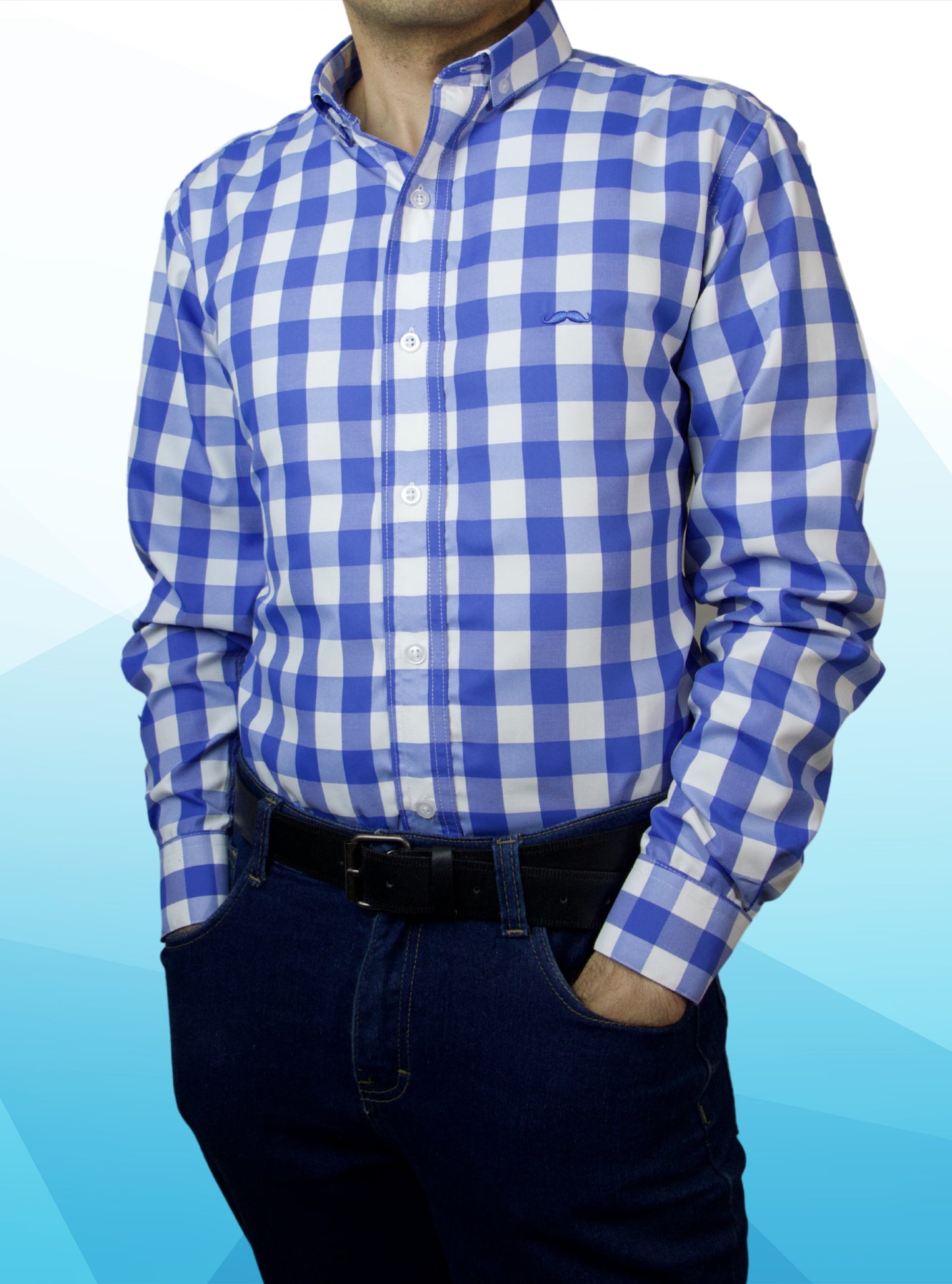 Camisa slim fit - Cuadro azul claro