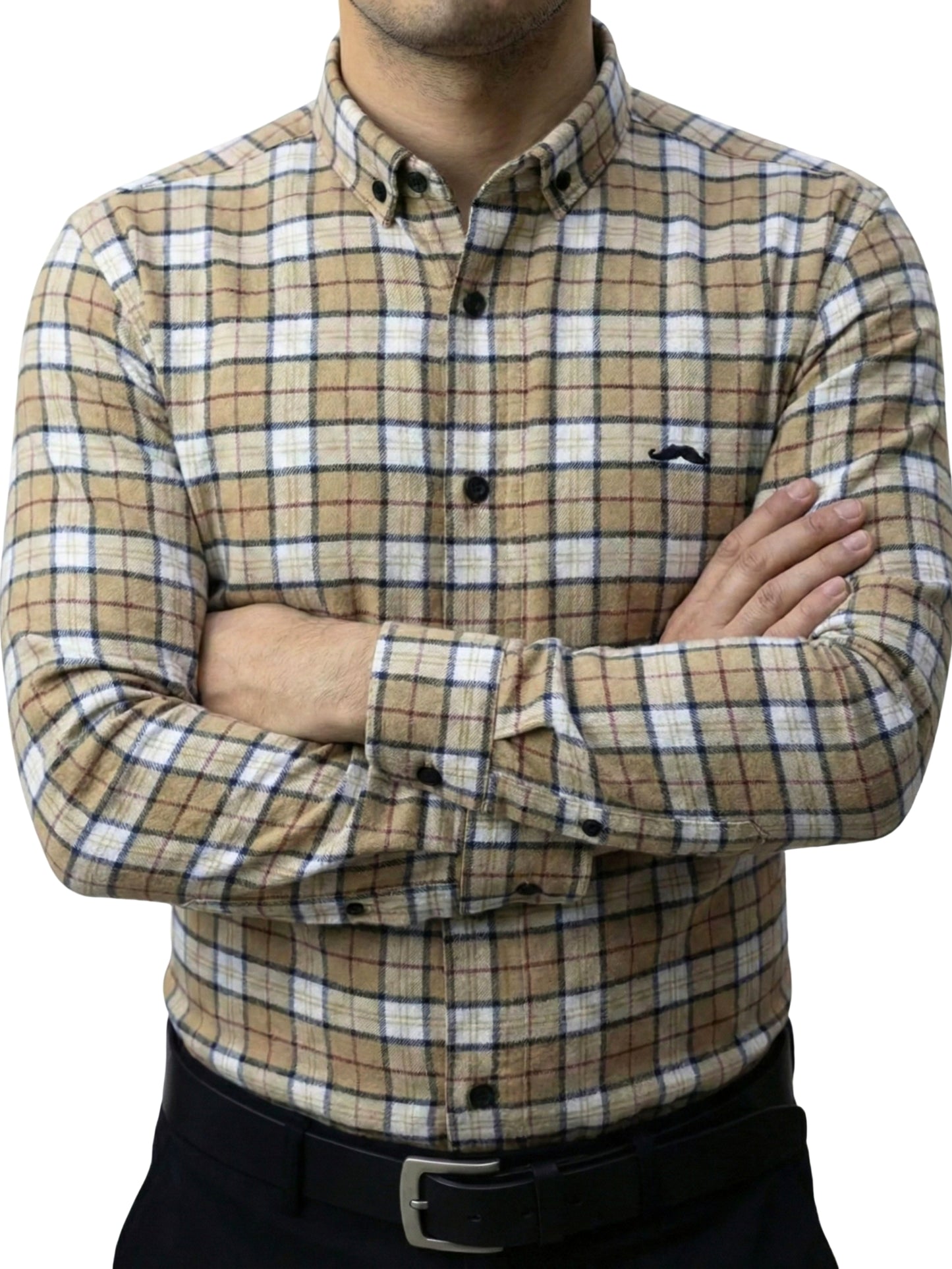 Camisa de franela slim fit - Cuadro beige