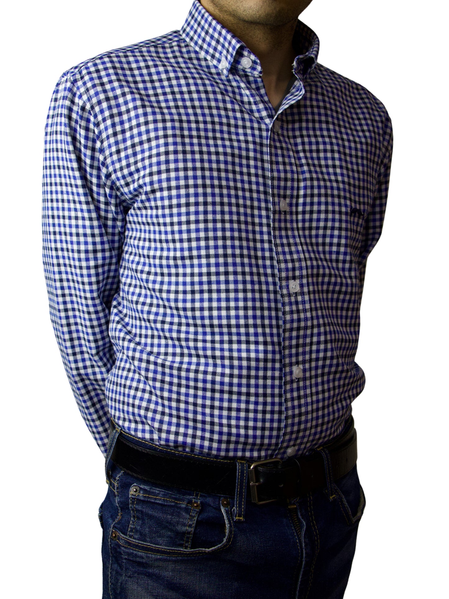 Camisa slim fit - Cuadro azul y negro