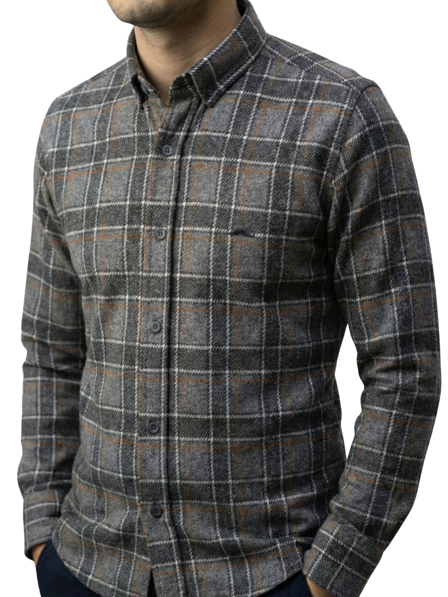 Camisa de lana slim fit - Cuadro gris 2