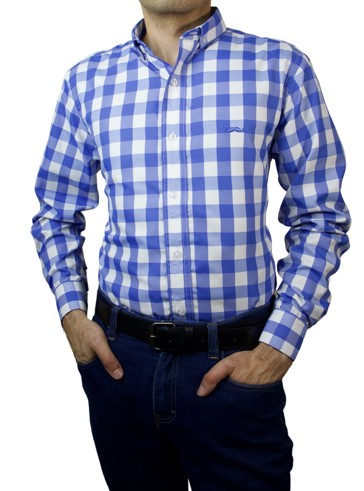 Camisa slim fit - Cuadro azul claro