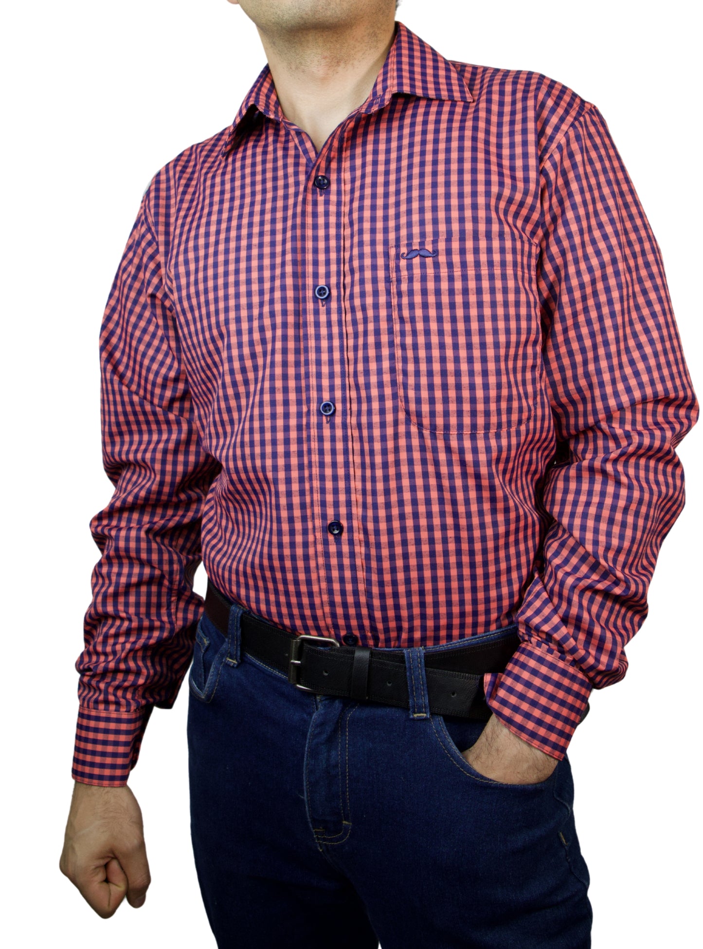 Camisa corte regular - Cuadro salmón