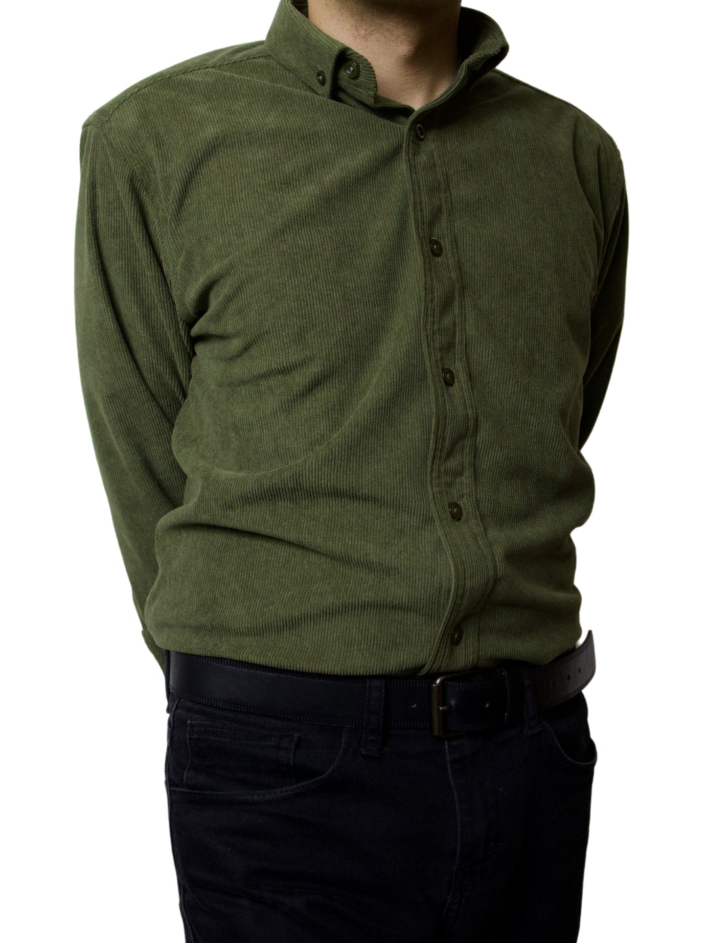 Camisa slim fit - Pana verde