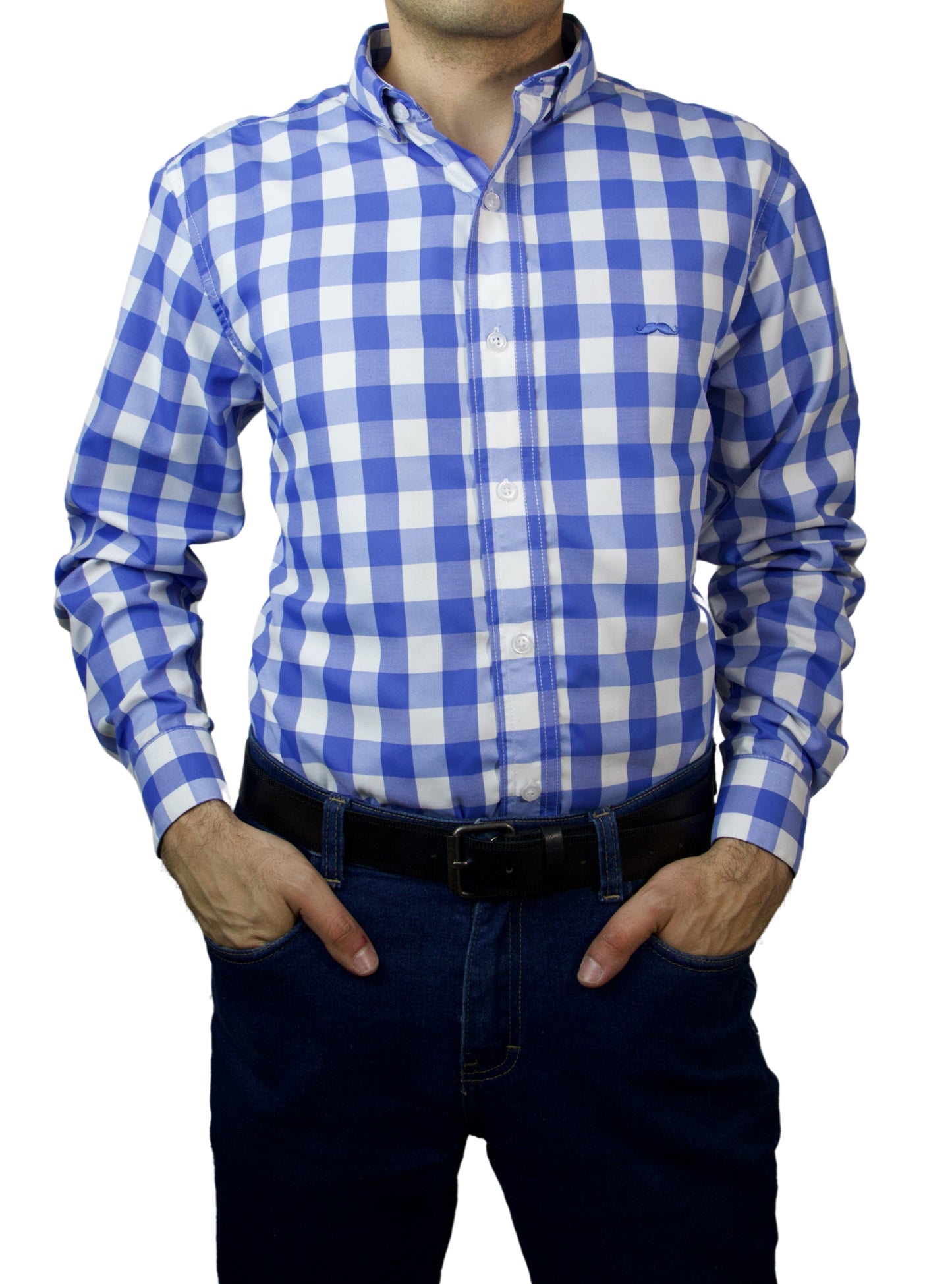 Camisa slim fit - Cuadro azul claro