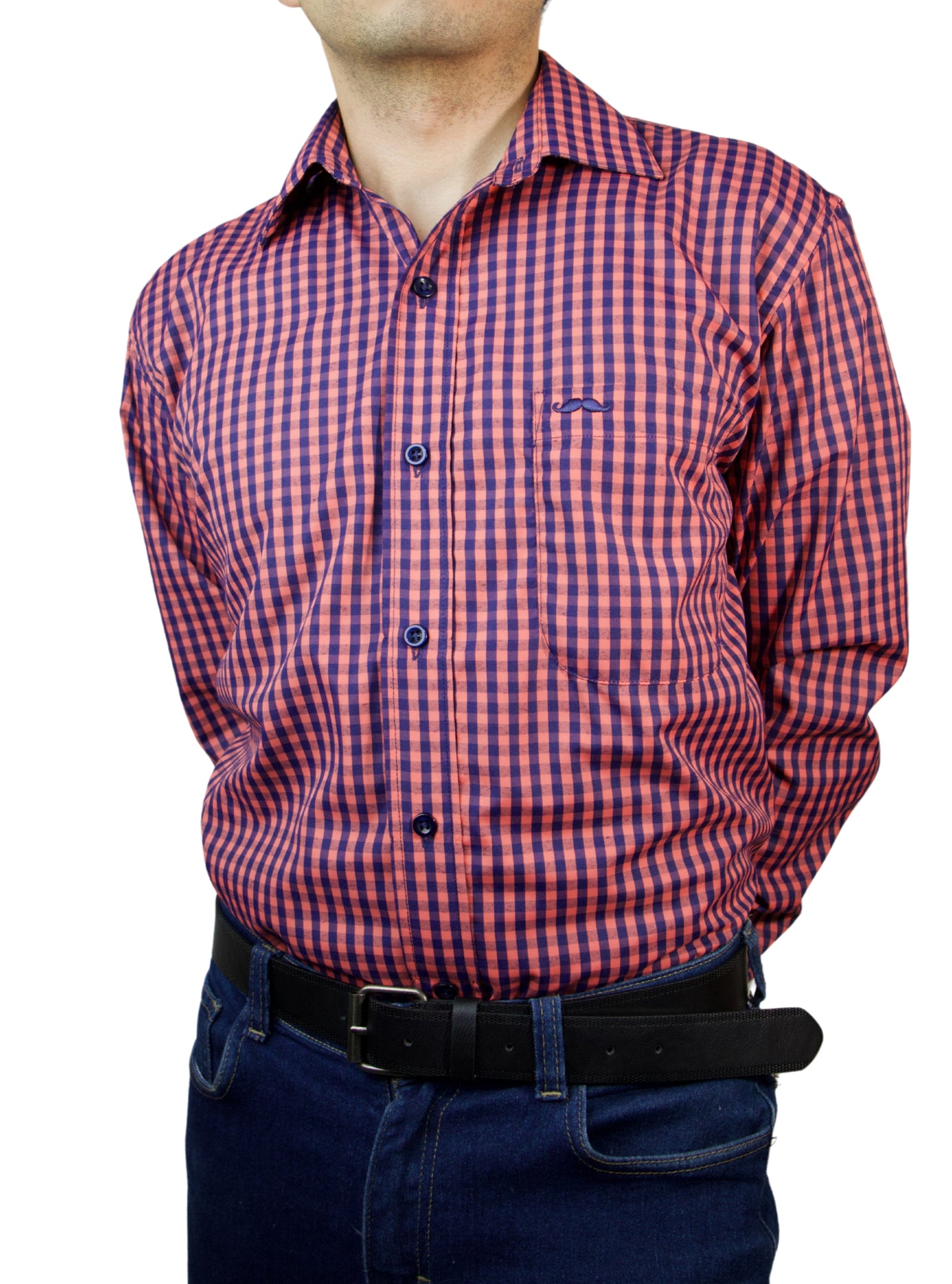 Camisa corte regular - Cuadro salmón