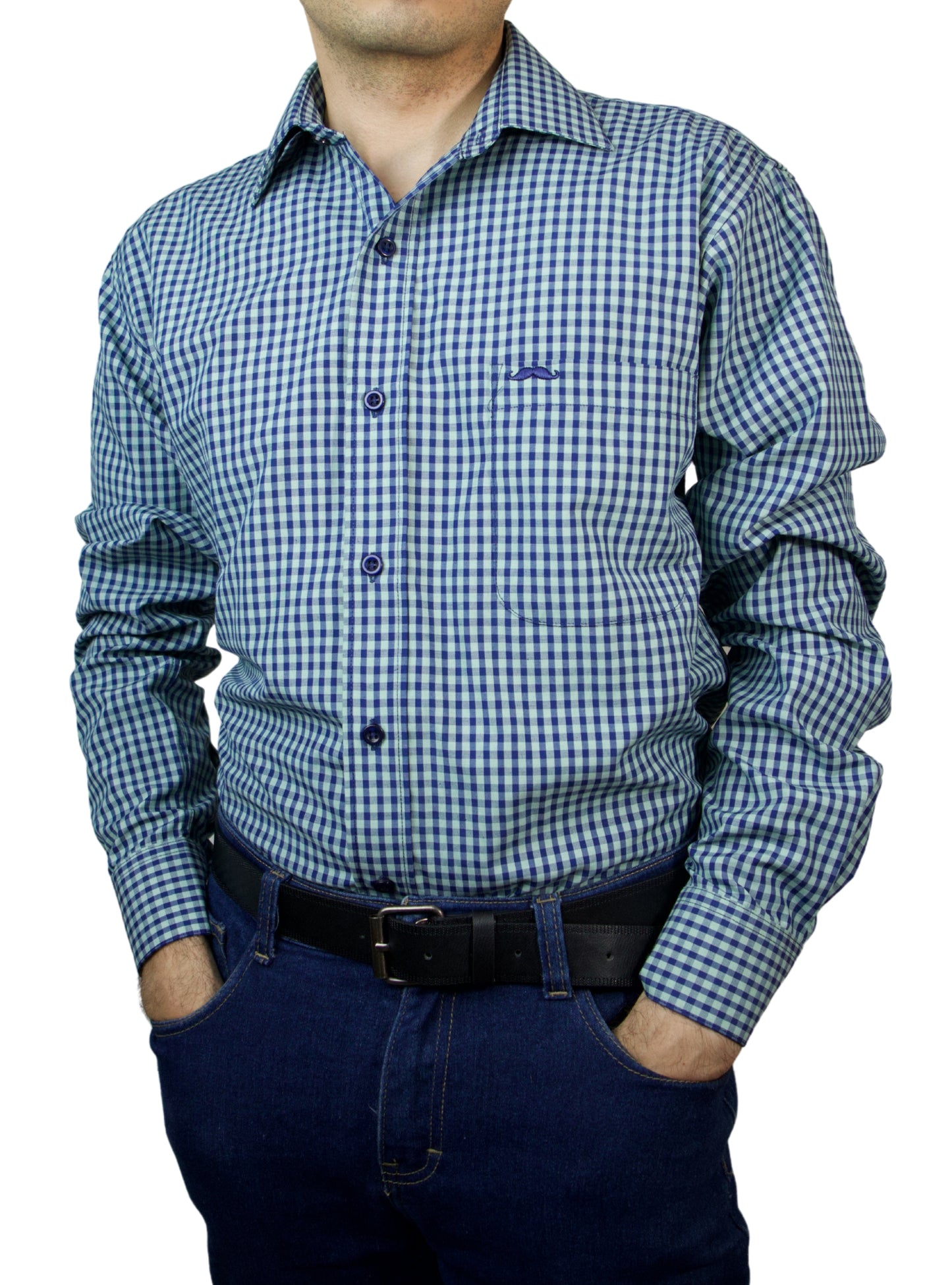 Camisa corte regular - Cuadro menta