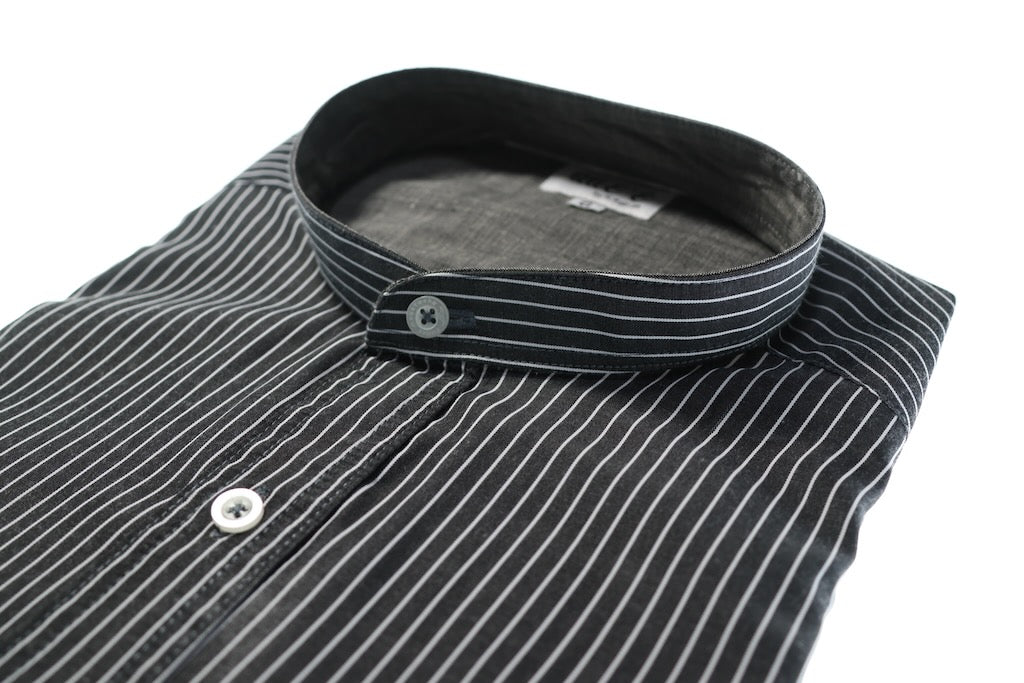 Camisa slim fit cuello Mao - Negro rayas
