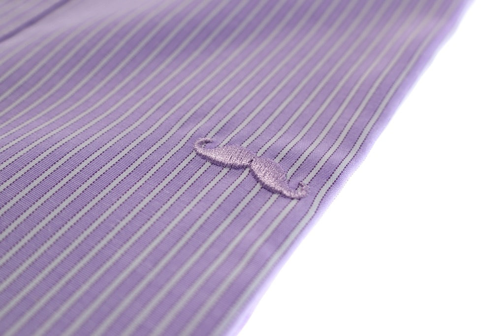 Camisa slim fit cuello Mao - Morado rayas