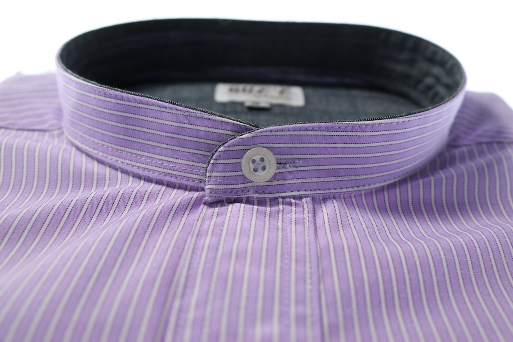 Camisa slim fit cuello Mao - Morado rayas