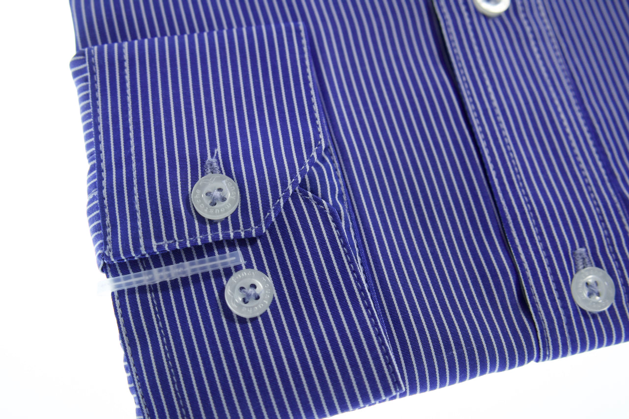 Camisa slim fit cuello Mao - Marino rayas