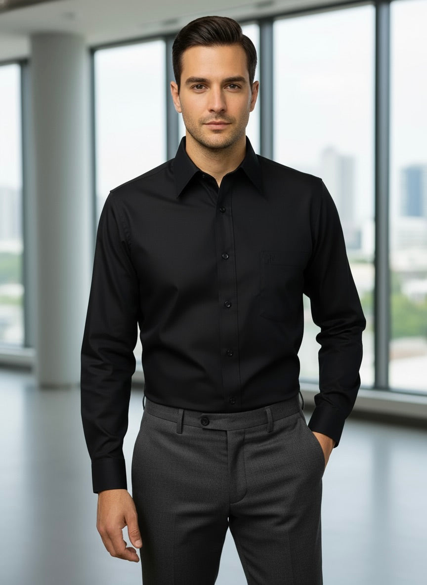 Camisa corte regular - Negro liso