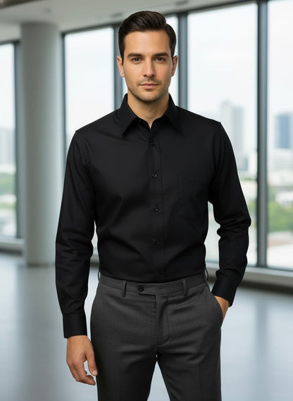 Camisa corte regular - Negro liso