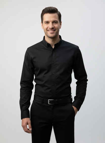 Camisa slim fit - Negro liso