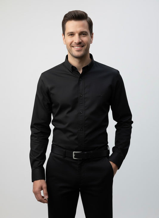Camisa slim fit - Negro liso