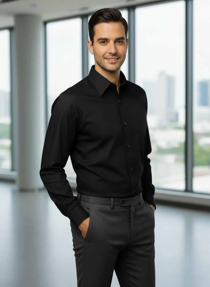 Camisa corte regular - Negro liso