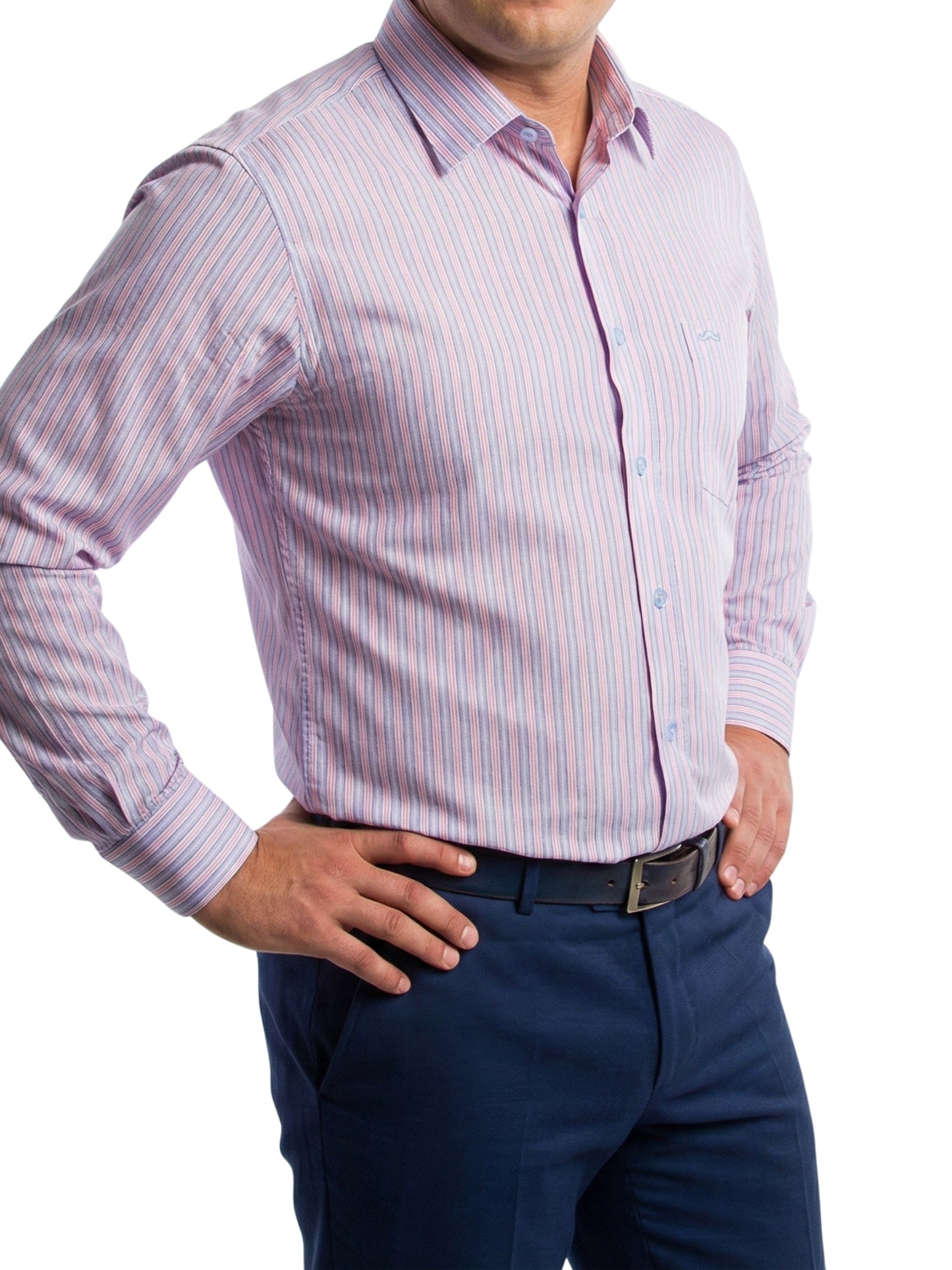 Camisa corte regular - Rayas rojo y azul