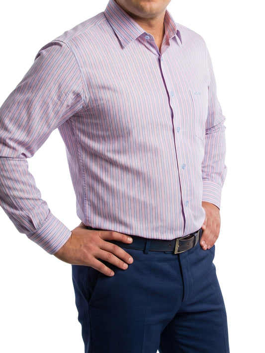 Camisa corte regular - Rayas rojo y azul