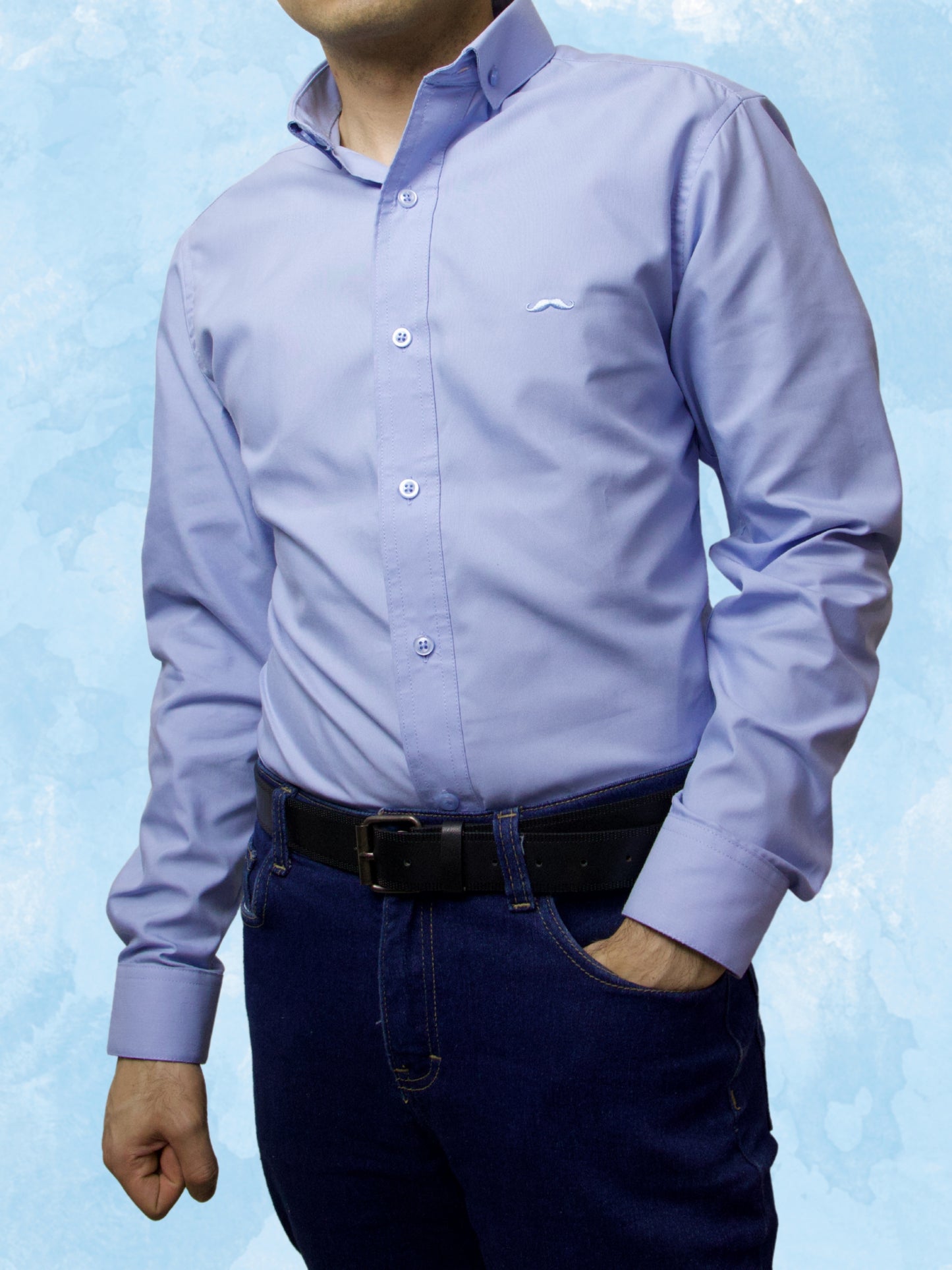 Camisa slim fit - Azul claro liso