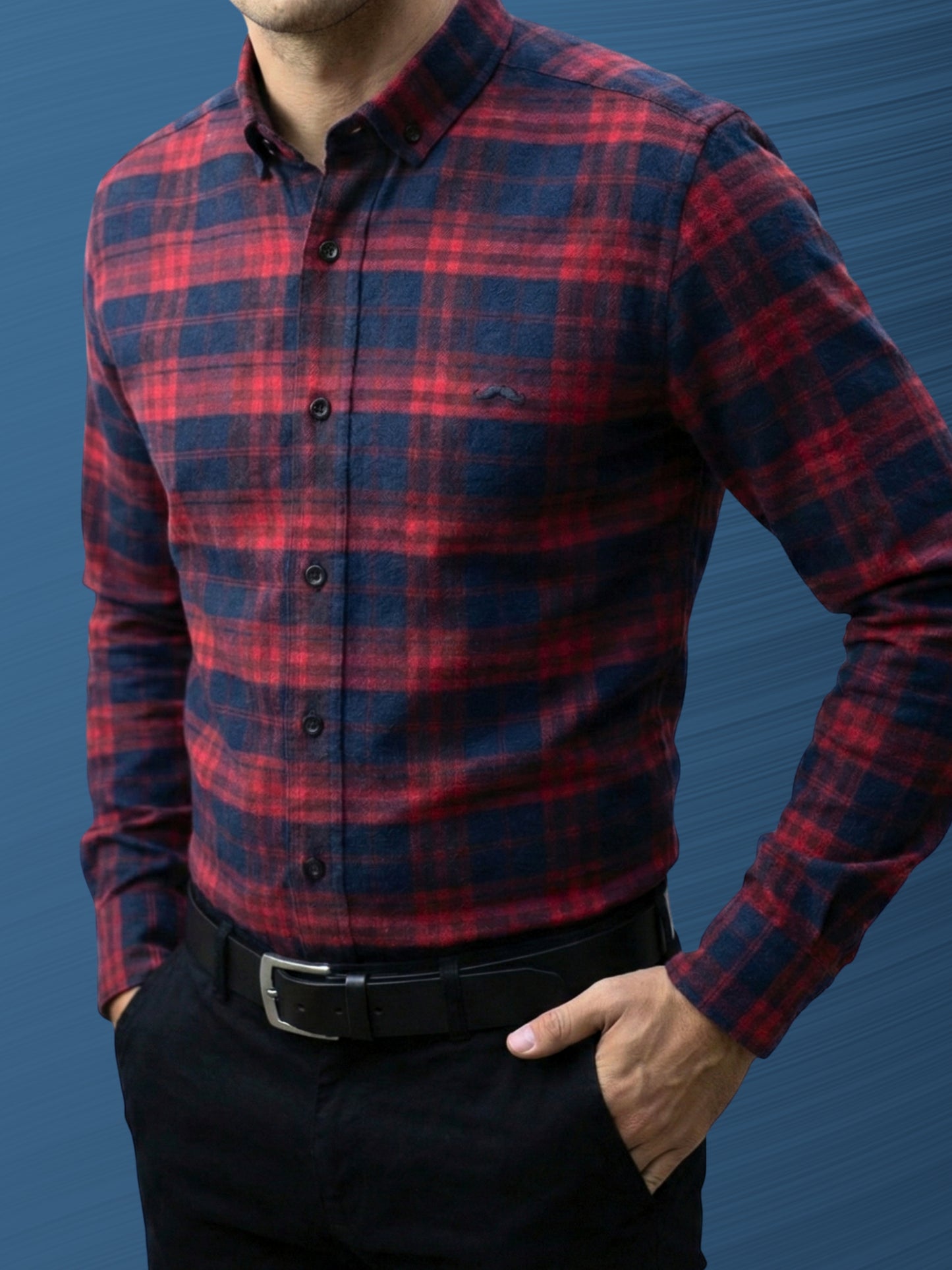 Camisa de franela slim fit - Cuadro Rojo y marino 1