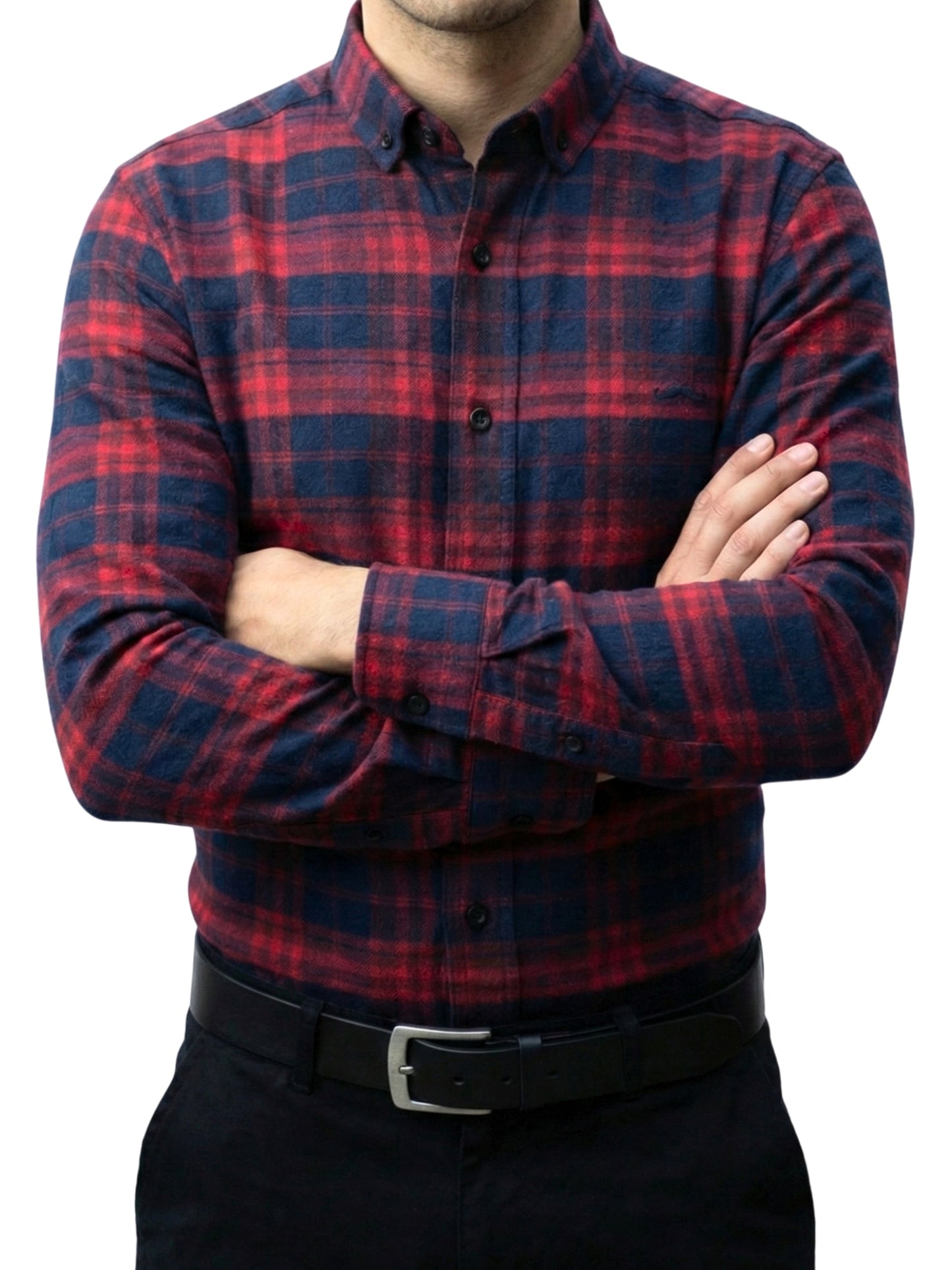 Camisa de franela slim fit - Cuadro Rojo y marino 1