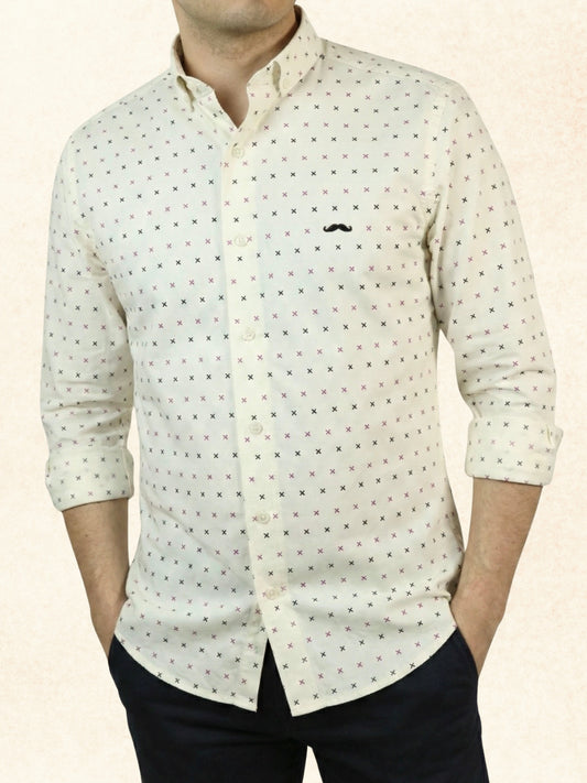 Camisa slim fit - Estampado beige