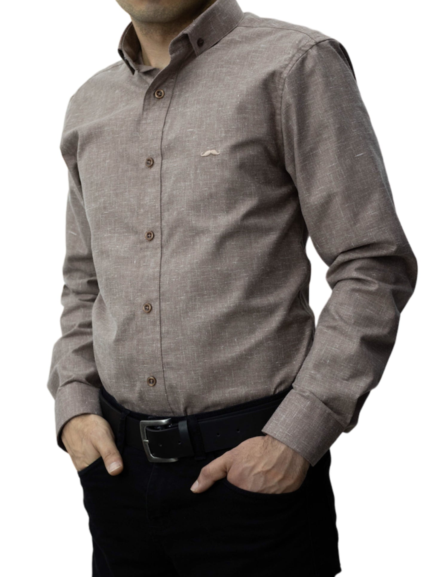 Camisa slim fit - Lino café