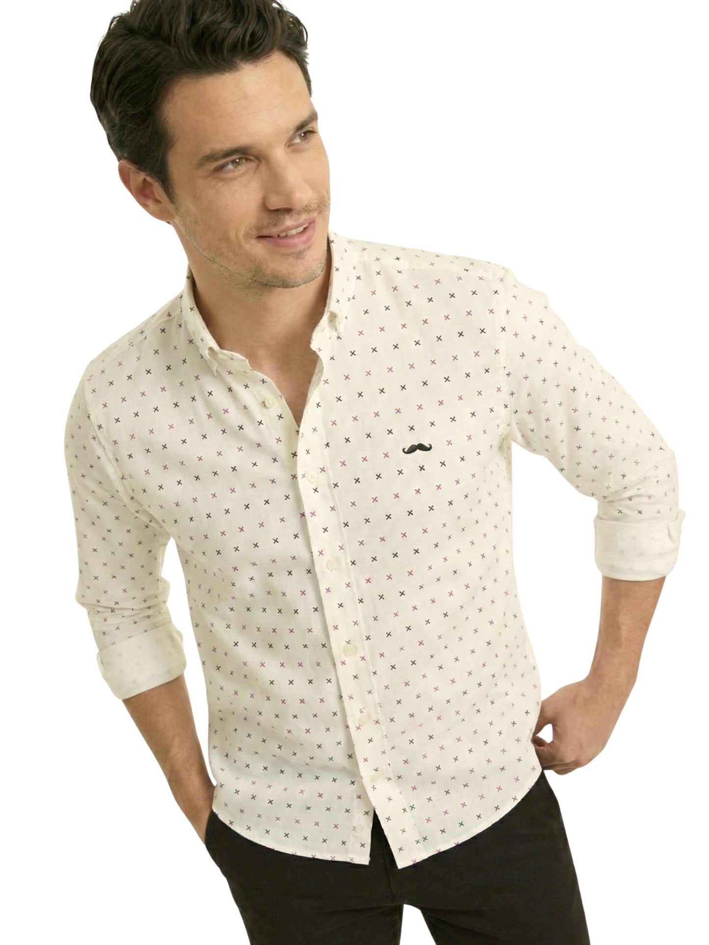 Camisa slim fit - Estampado beige