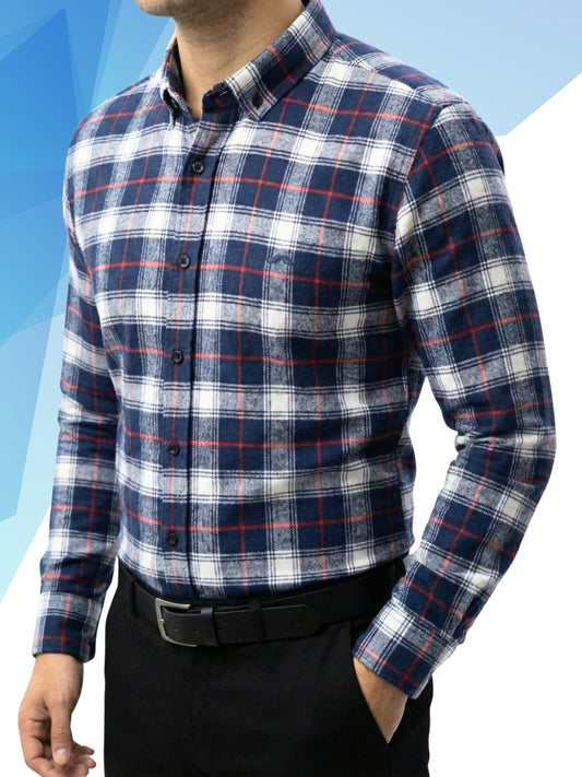 Camisa de franela slim fit - Cuadro Azul y blanco