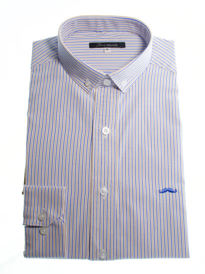 Camisa slim fit - Rayas azul y amarillo