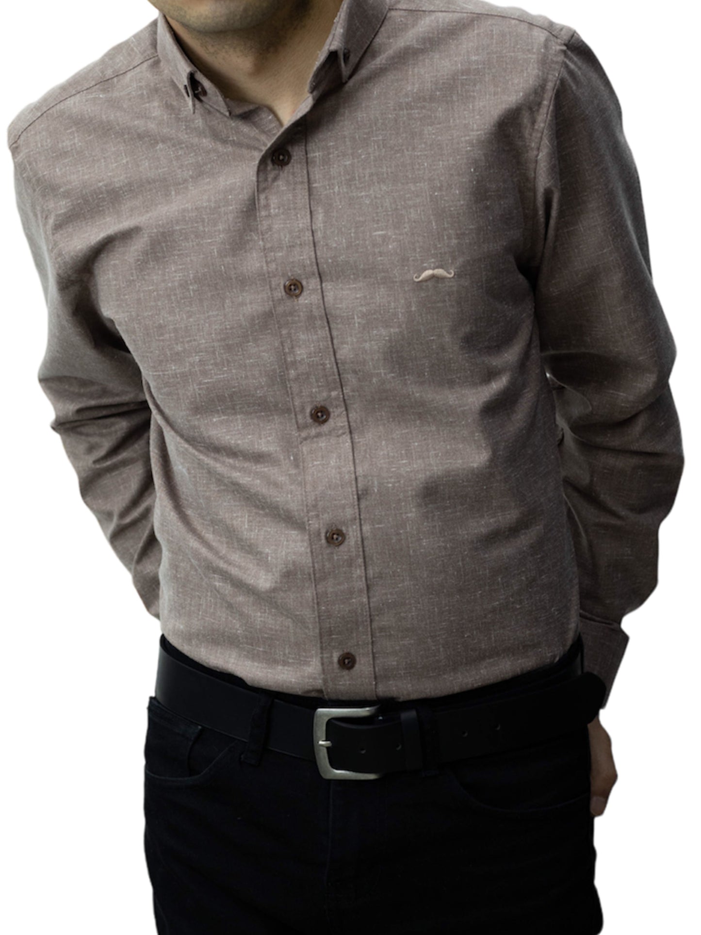 Camisa slim fit - Lino café