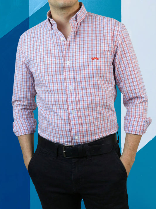 Camisa slim fit - Cuadrilla rojo y azul