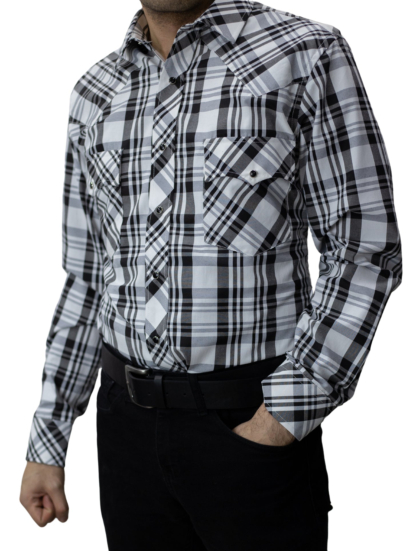 Camisa vaquera slim fit - Blanco con negro