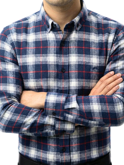 Camisa de franela slim fit - Cuadro Azul y blanco