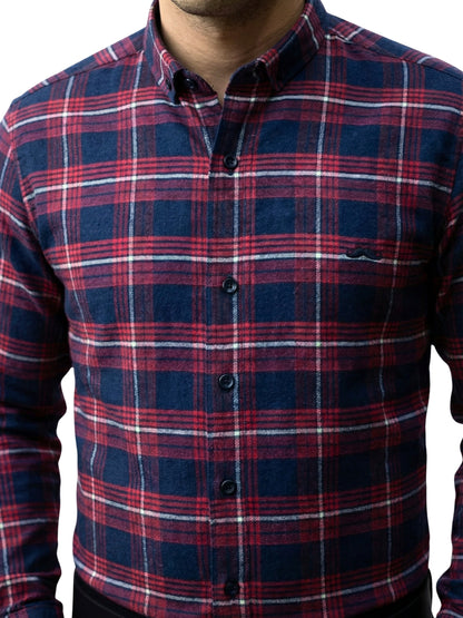 Camisa de franela slim fit - Cuadro Rojo y marino 2