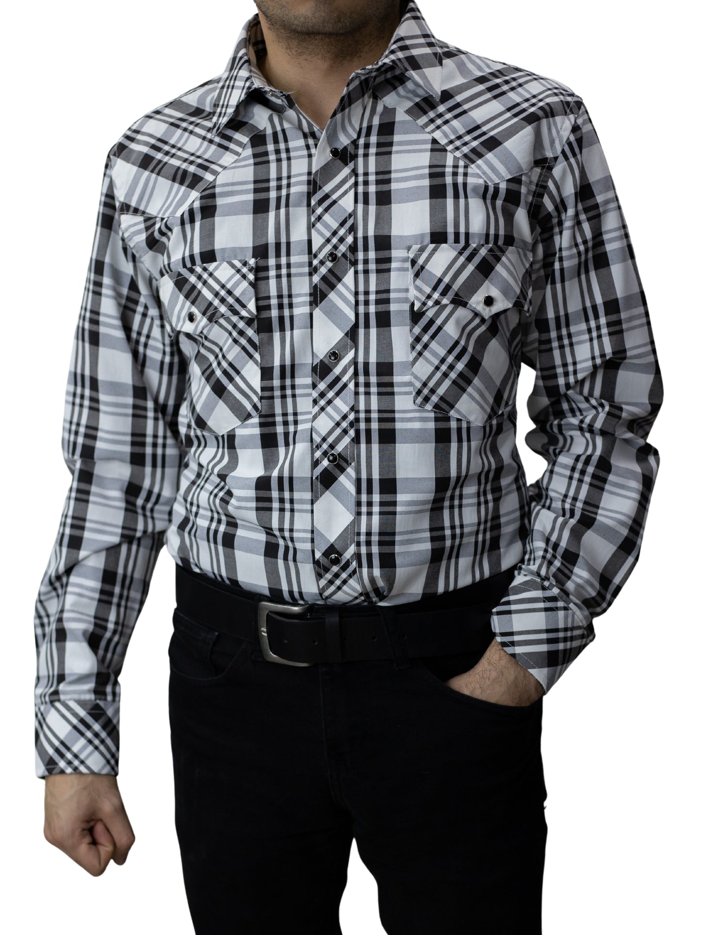 Camisa vaquera slim fit - Blanco con negro