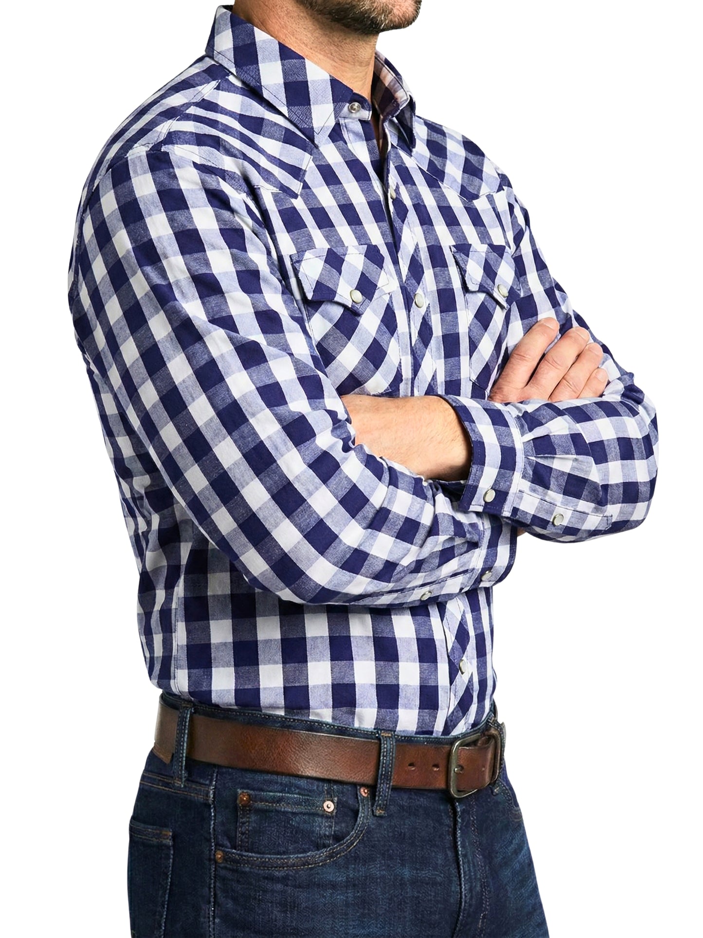 Camisa Vaquera Slim Fit  - Cuadro azul